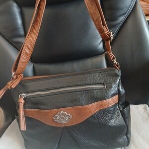 Bueno Black and Brown Faux Leather Soulder Bag With Adjustable Strap